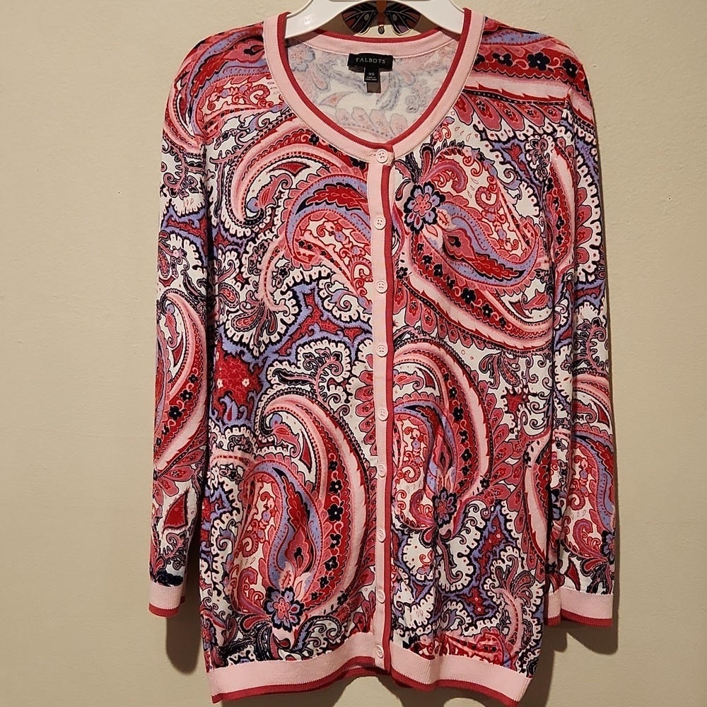 ❤️ NWOT! TALBOTS PAISLEY LIGHTWEIGHT CARDIGAN SWEATER, XS